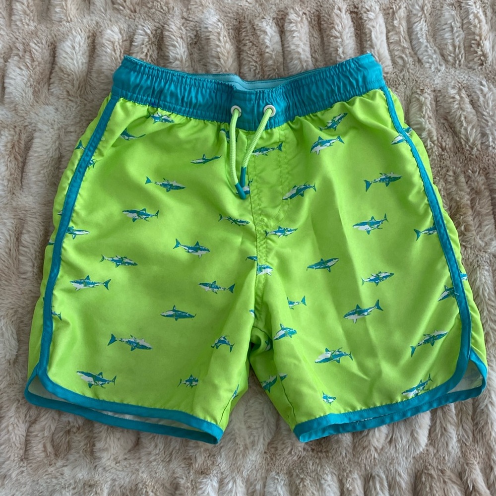 Cat & Jack Neon Green Shark Print Swim Trunks